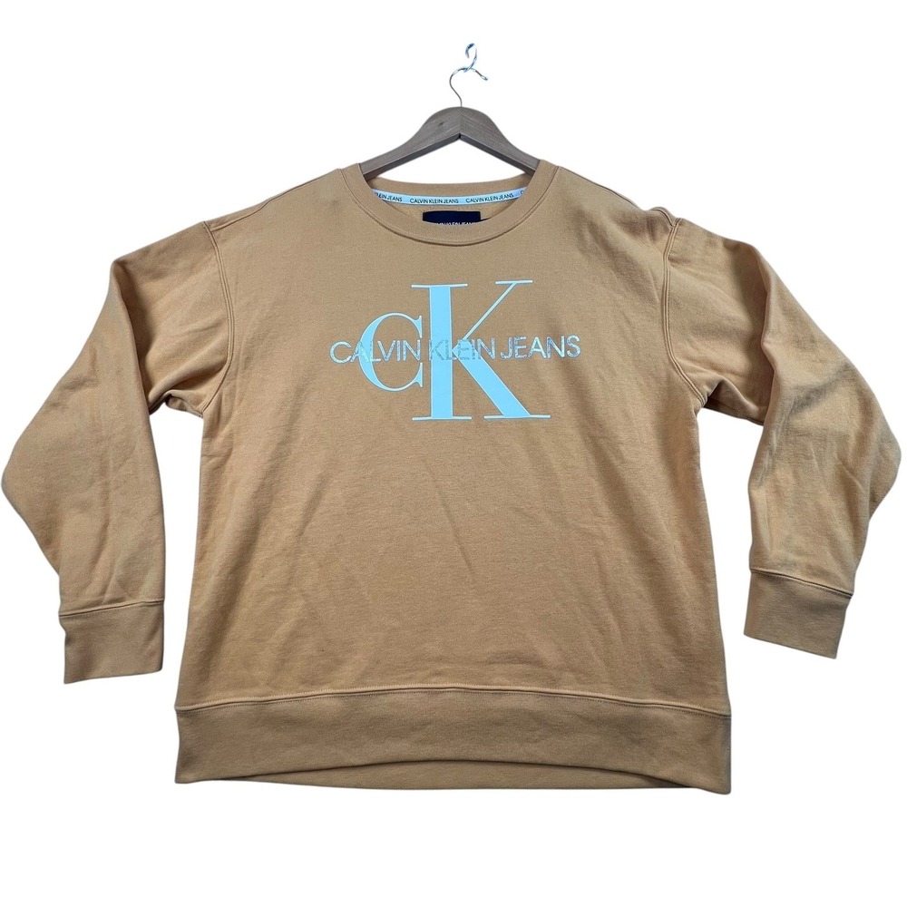 Calvin Klein Jeans Crop Length Sweatshirt Womens Medium Yellow Logo Pullover